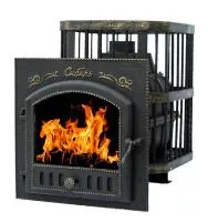 Печь банная чугунная "СИБИРЬ-24". Каминная дверка "Сибирь" (Кованная сетка)